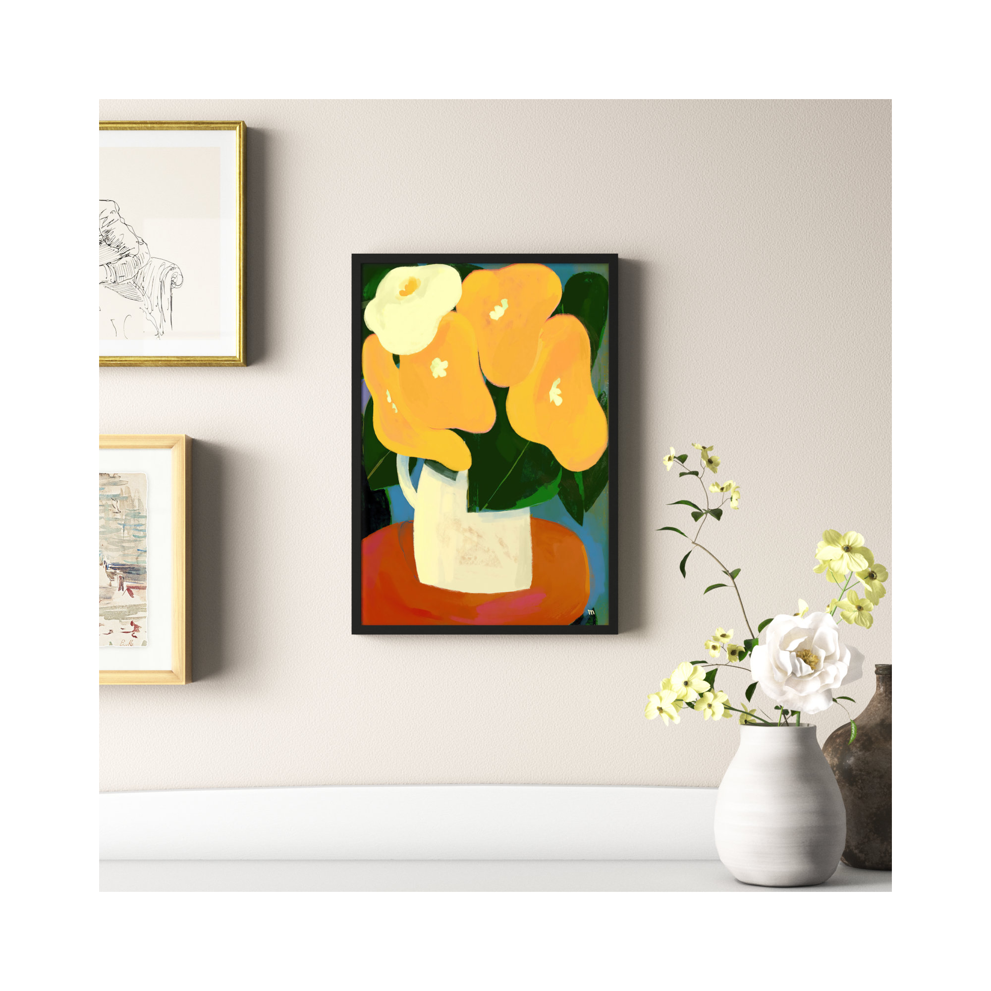 My Yellow Flowers by StudioM, 20" H x 14" W x 1.25" D, Black