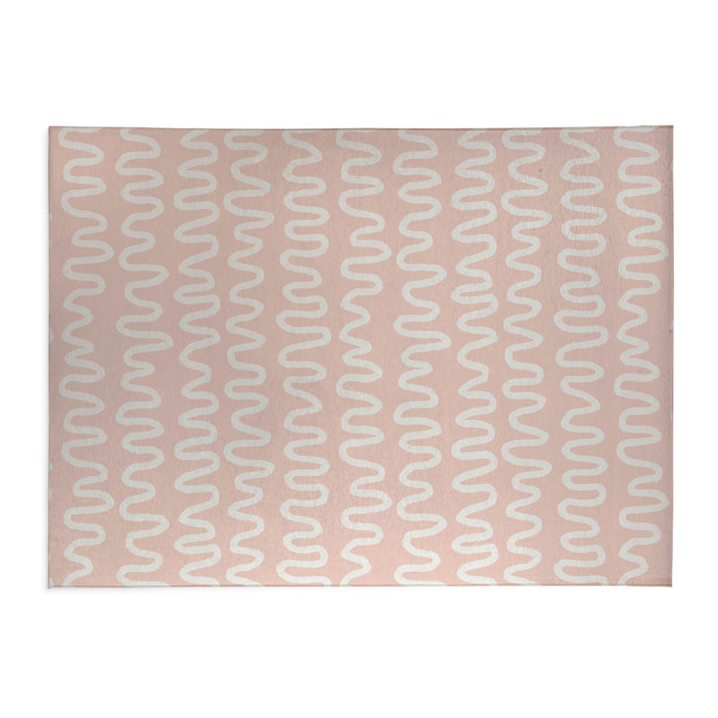 Wiggle Stripe Lightweight Non-Slip Kitchen Mat, Pink, Rectangle 3' x 5'