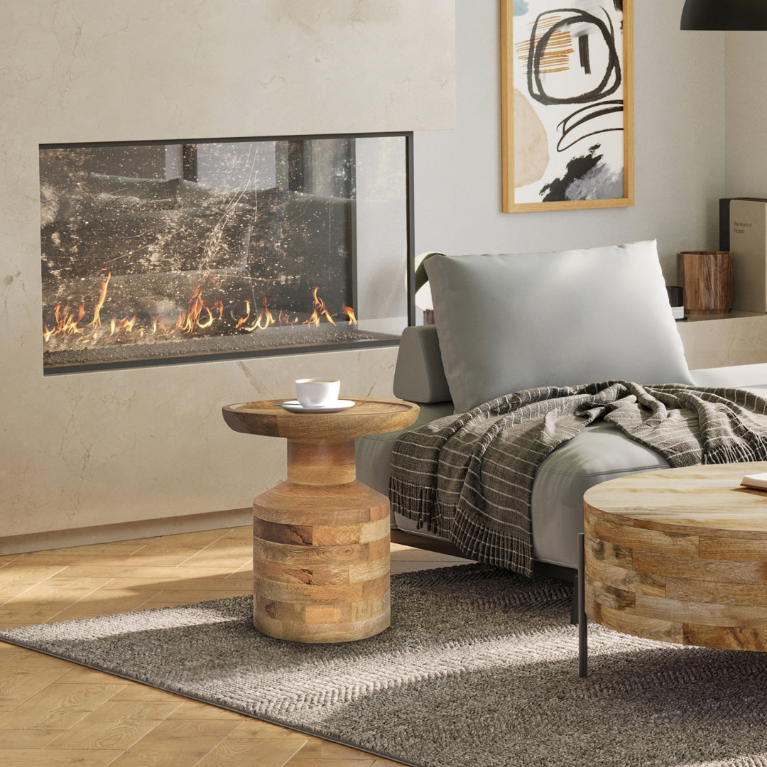 Haynes 16"W Solid Mango Wood Round Boho Accent Table with Sculptural Design Latitude Run® 