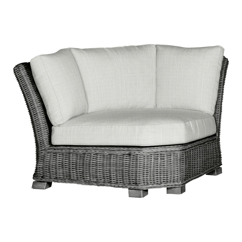 Canapé d'angle modulaire rustique tissé gris ardoise, Gris ardoise, Pas de soudure, Sunbrella® ‑ Cabana à rayures minuit