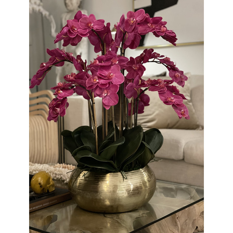 Orchid Faux Floral Arrangement in Vase, Pink