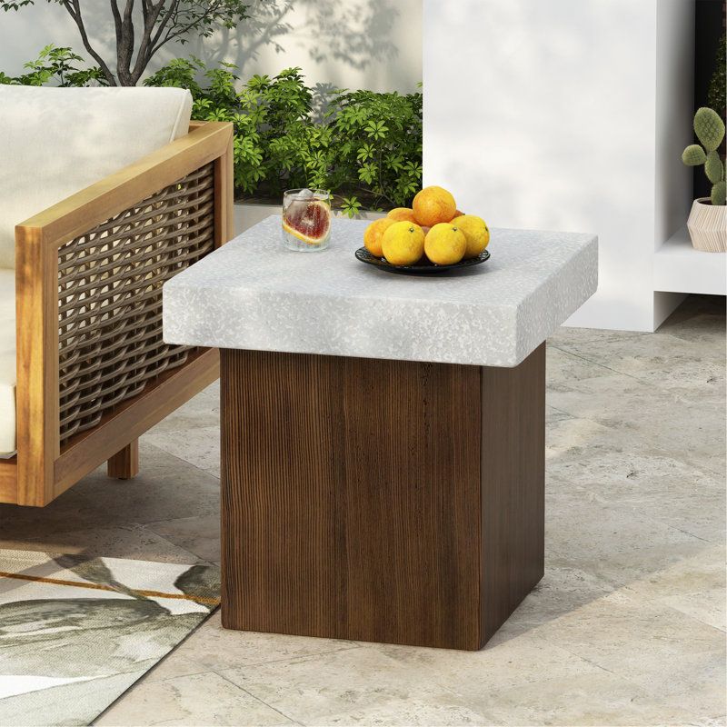 Table d'appoint carrée MGO [Plateau blanc antique + blanc antique + structure en bois naturel]
