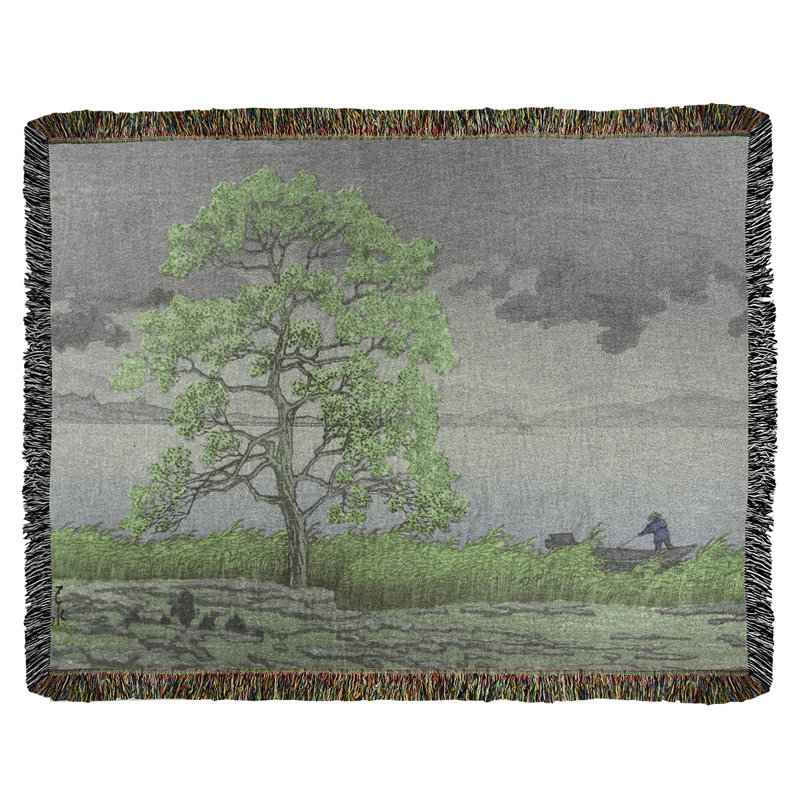 Jeté en coton hasui kawase rain over the shore, Vert