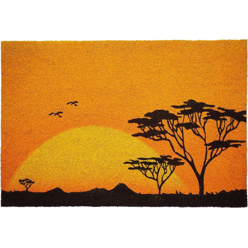 Tapis d'extérieur 24 po x 36 po orange, jaune et noir Sunrise Trees