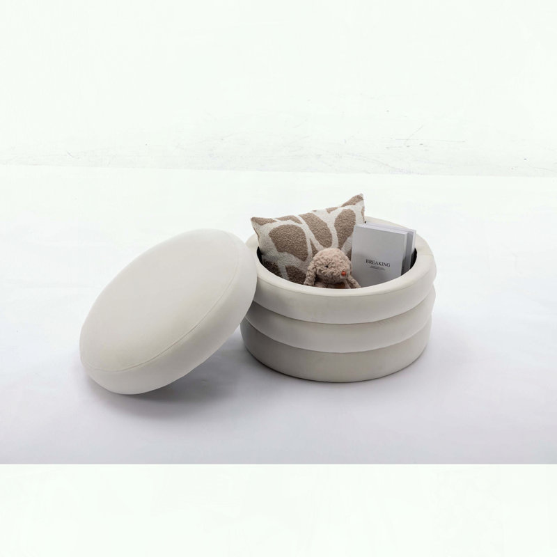 Repose-pieds rond avec couvercle réversible et étagères en bois
