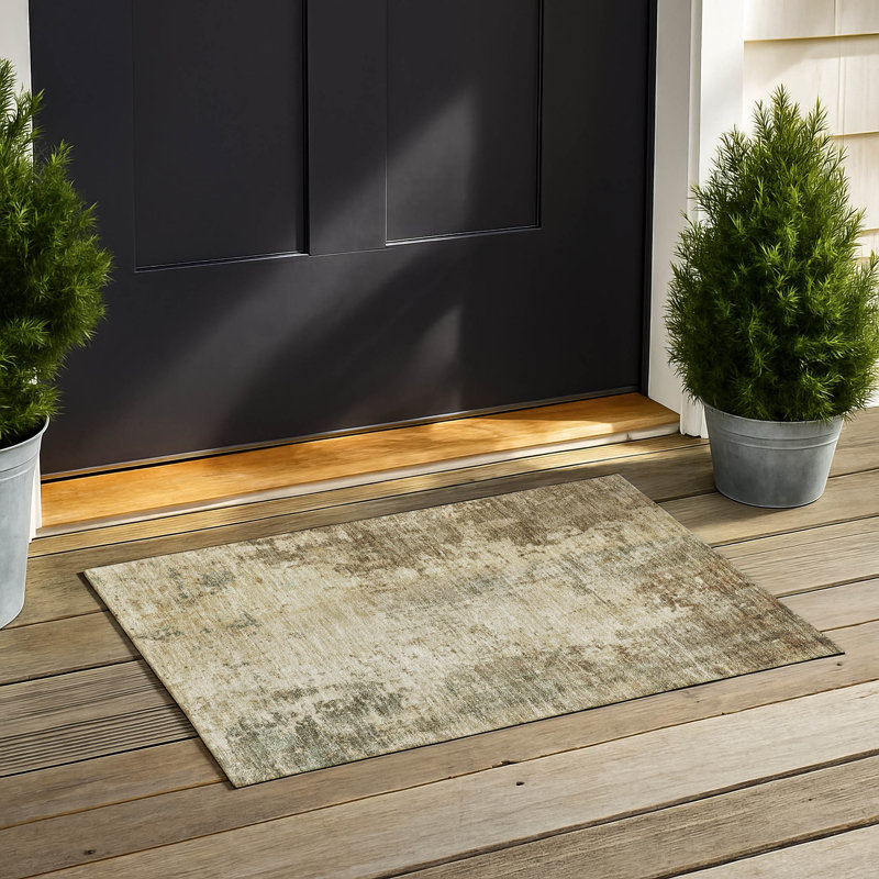 Tapis abstrait lavable à la machine intérieur / extérieur ACN2869, Brun, 1 pi 8 po x 2 pi 6 po