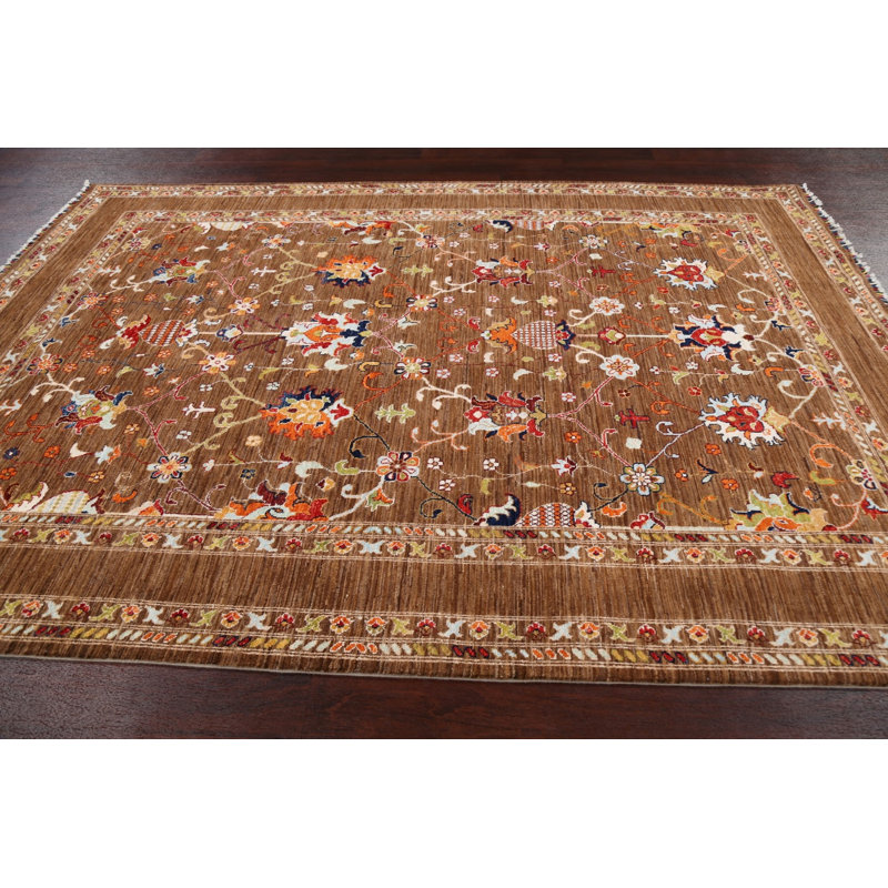 Tapis oriental 100% floral à teinture végétale Ziegler noué à la main 7 x 9