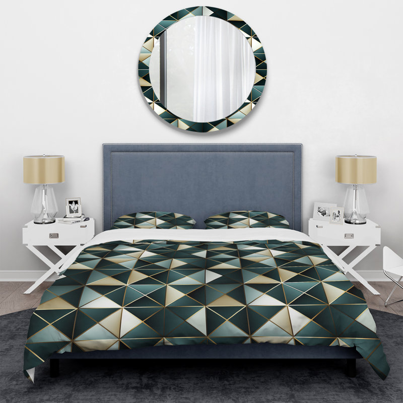 Natural Tones Grey And Beige Mosaic Geometric Shapes Duvet Cover, King Duvet Cover + 2 King Shams, Geometric Shapes 18
