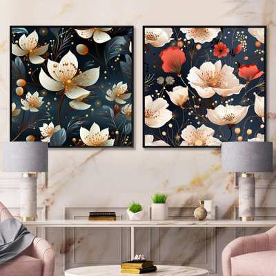 Motif floral bleu foncé et blanc Allure