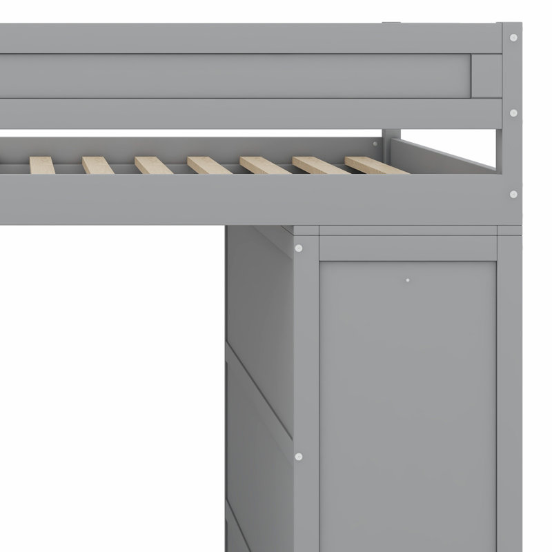 Lit mezzanine en bois avec placards et bureau à 2 tiroirs avec armoire, Gris