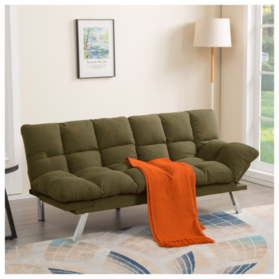 Foldable Green Corduroy Sofa Bed, 2-Seater Convertible Sleeper with Foam Filling