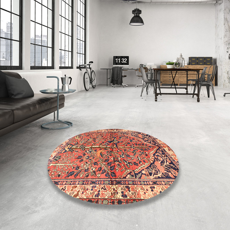 Tapis en laine orange / gris, Rond 8 pi