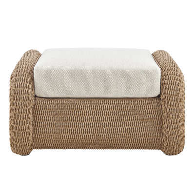 Gasport Natural Rattan Outdoor Ottoman With Boucle White Cushions