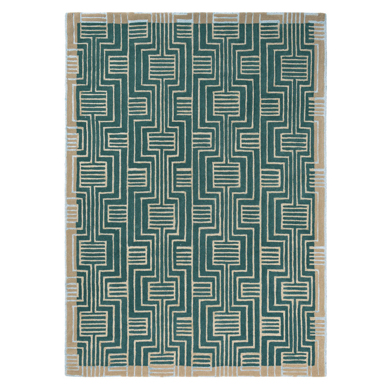 Hand Tufted Geometric Area Rug in Green, Rectangle 6'7" x 9'2"