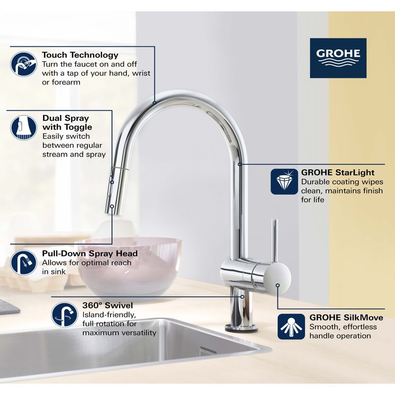Minta® Pull Out Single Handle Kitchen Faucet, Touch, SuperSteel Infinity 