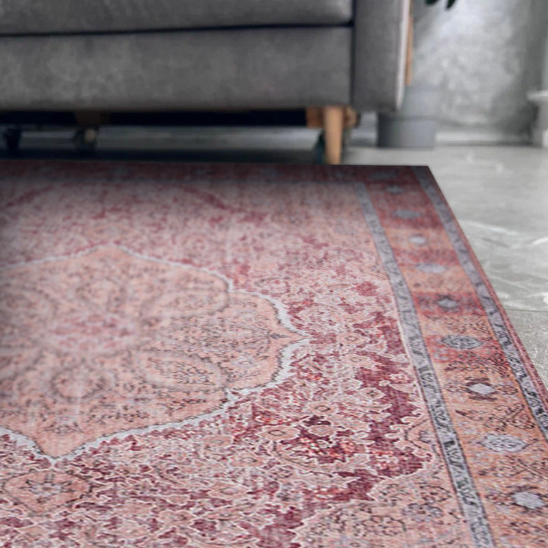 Tapis rouge à motif tissé rétro, Rond 5 pi