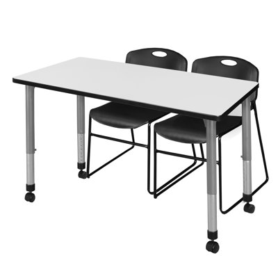 Regency Kee Mobile Adjustable Classroom Table & 2 Zeng Stack Chairs & Base