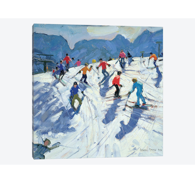 «Busy Ski Slope, Lofer», reproduction sur toile, H 12 po x l 12 po x P 1,5 po, Pas de tapis, Toile avec cadre blanc