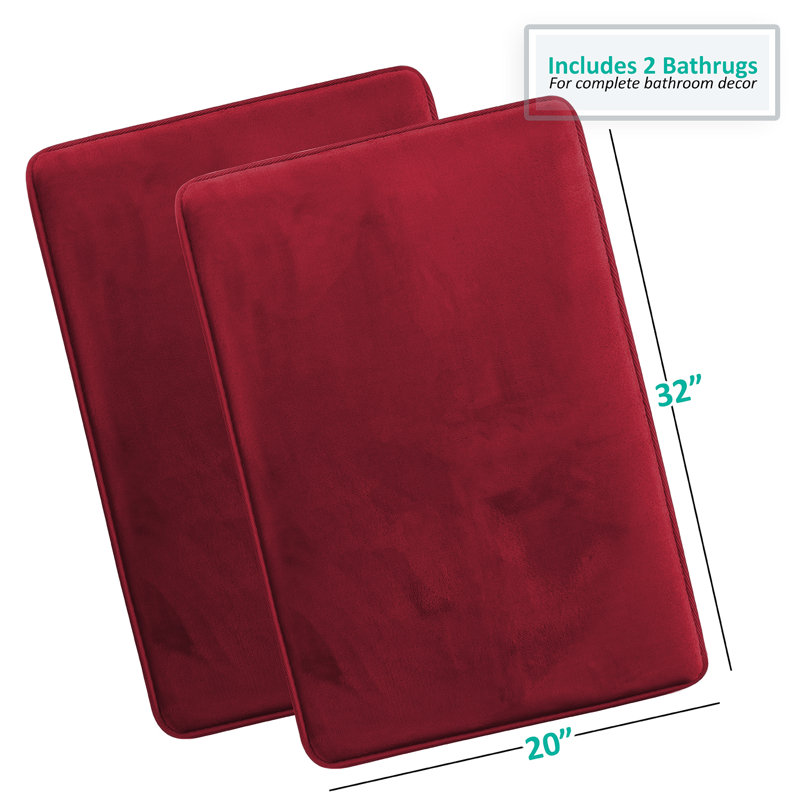 Steph Luxury Memory Foam Bathroom Rug Set, Grand: l 20 po x L 34 po, Rouge