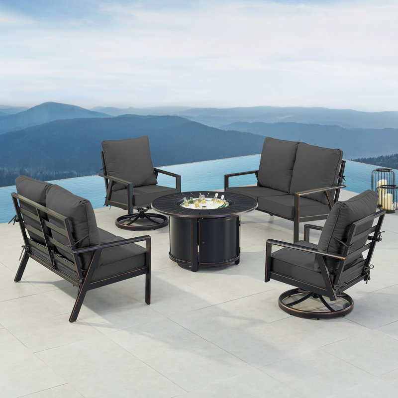 Fredrikk 6 - Person Patio Conversation Set with Cushions, Black