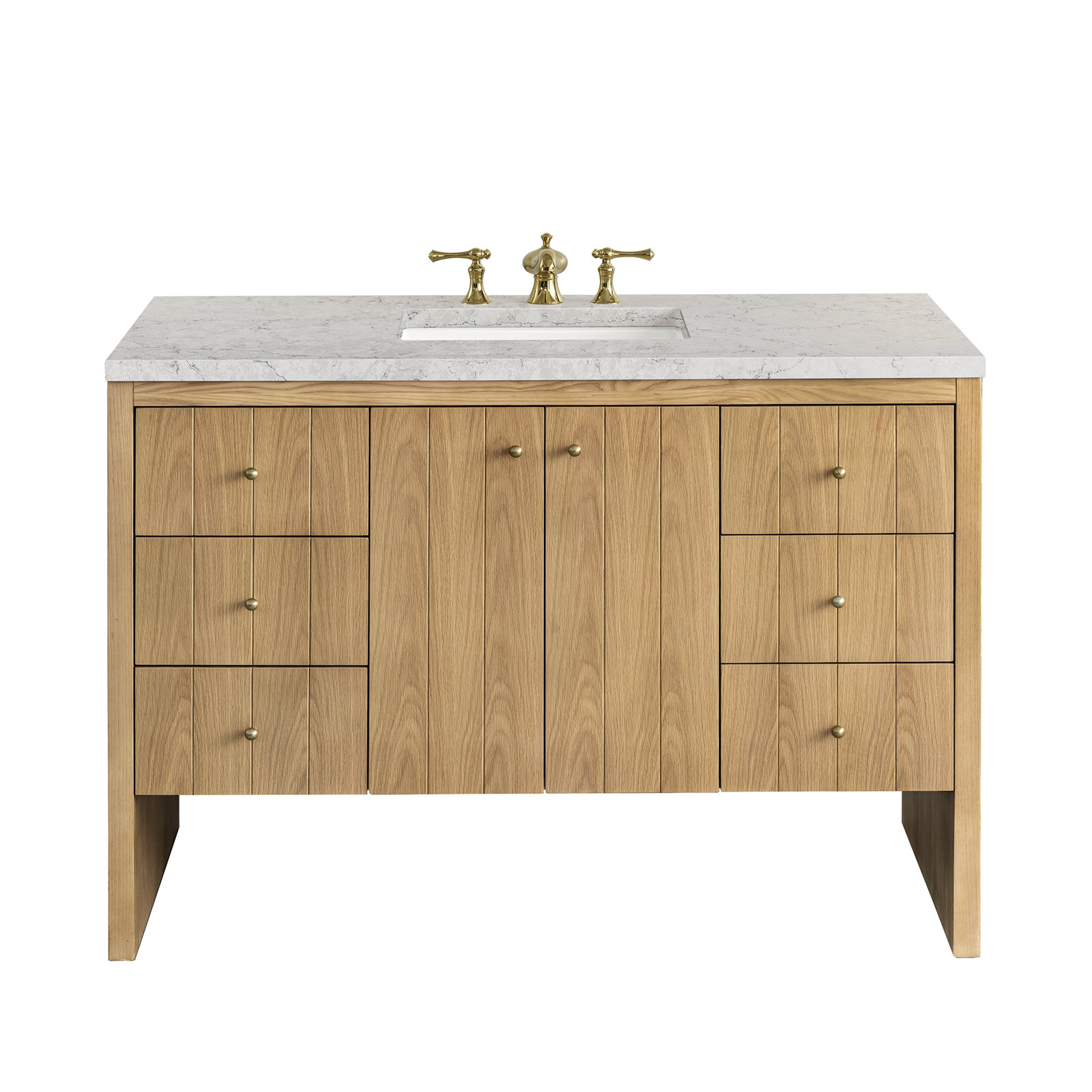 Hudson 48'' Single Bathroom Vanity, Eternal Jasmine Pearl, 8" Widespread, Light Natural Oak