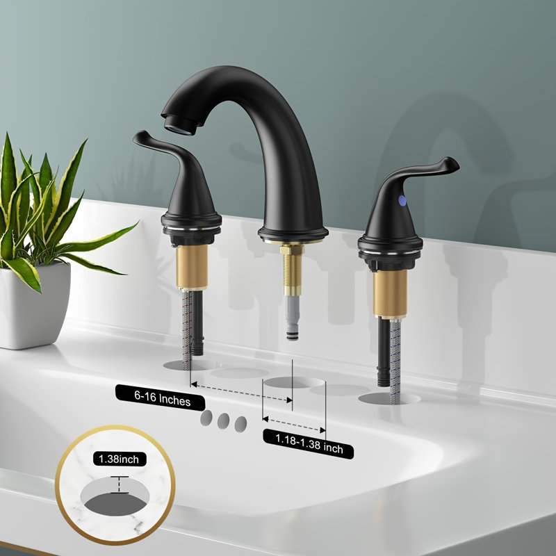 Robinet de salle de bain à poignée double 8 po en acier inoxydable avec drain escamotable noir mat