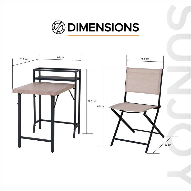 SUNJOY 3 Piece Patio Bistro Set LONDON with shelf, Patio Set with Folding Table & Chair and Storage Space, Garden Furniture Set for 2