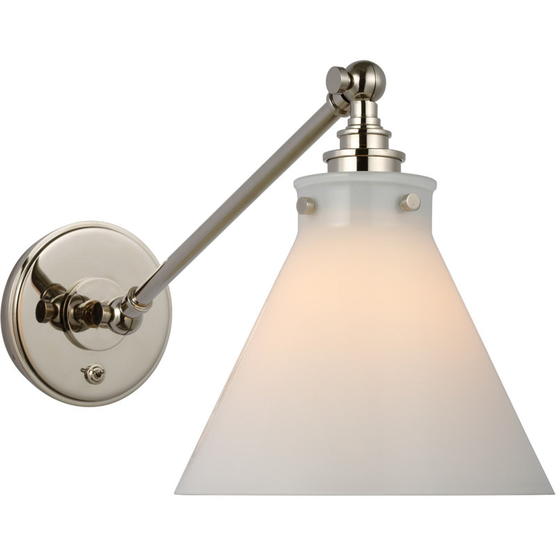 Chapman & Myers Parkington Single Library Wall Light, White, Polished Nickel