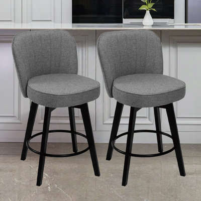 Ensemble de 2 tabourets de bar pivotants à 360 ° MINCETA à hauteur de comptoir de 26 pouces avec dossier en coquille, chaise de bar rembourrée en tissu avec repose-pieds, pour îlot de cuisine, bar Home, tissu performance, gris