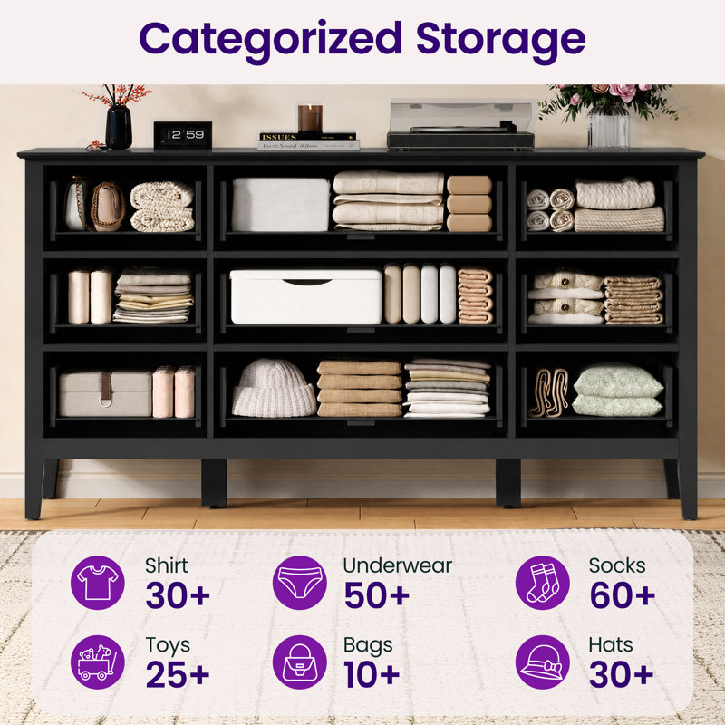 Amberrae White 9-Drawer Dresser, Black