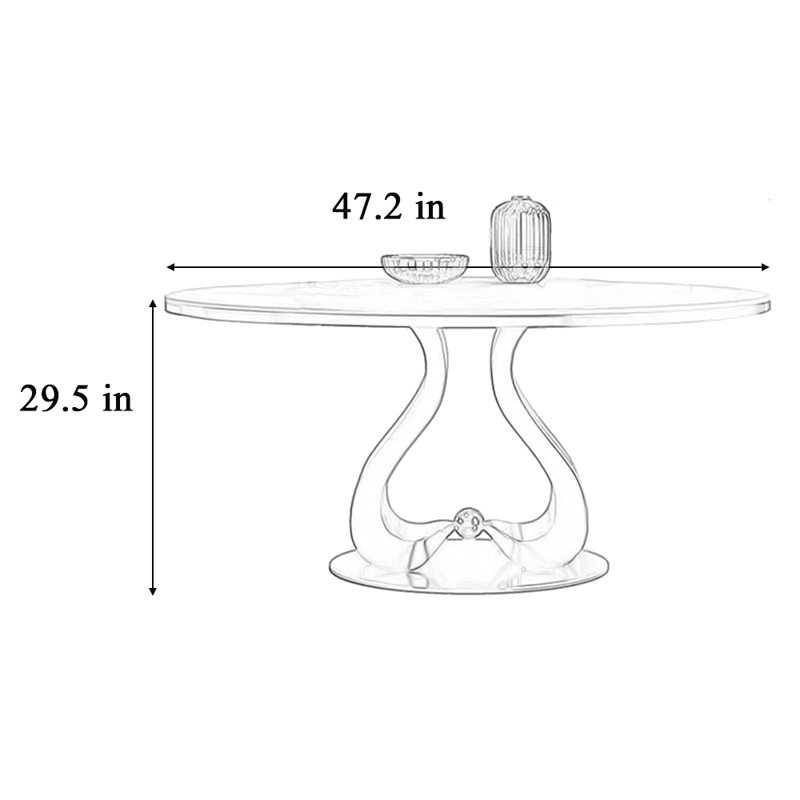 Table de salle à manger ronde légère et luxueuse, H 29,5 po x L 47,2 po x l 47,2 po, Blanc / Brun