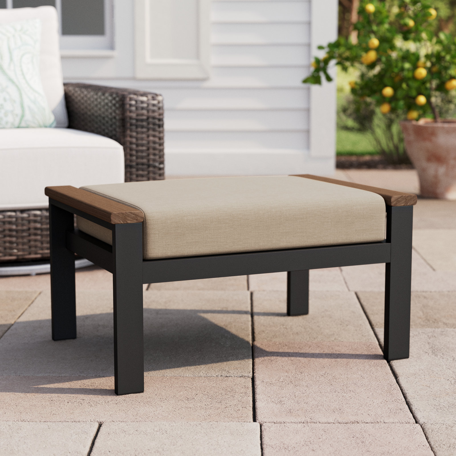 Townsend Sunbrella® Patio Ottoman, Cast Silver Sunbrella®, Yes, Brown