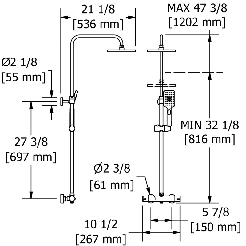 CS Duo Rail With 1/2" Thermostatic External Bar