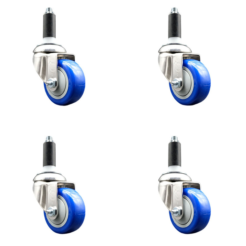 Ensemble de roulettes extensibles pivotantes en polyuréthane 316SS, Bleu