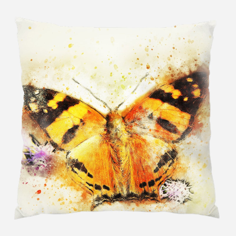 Coussin décoratif papillon Dietrick, Microsuède, Intérieur