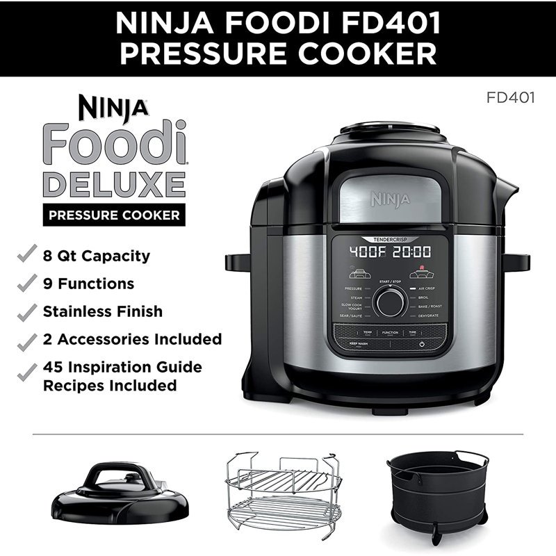 Ninja Foodi 8 Qt. Deluxe XL Black and Stainless Steel Pressure Cooker