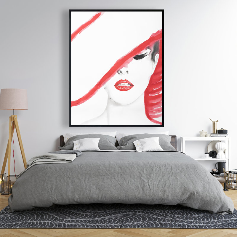 «Woman with a Summer Hat» - mode encadrée sur toile blanche