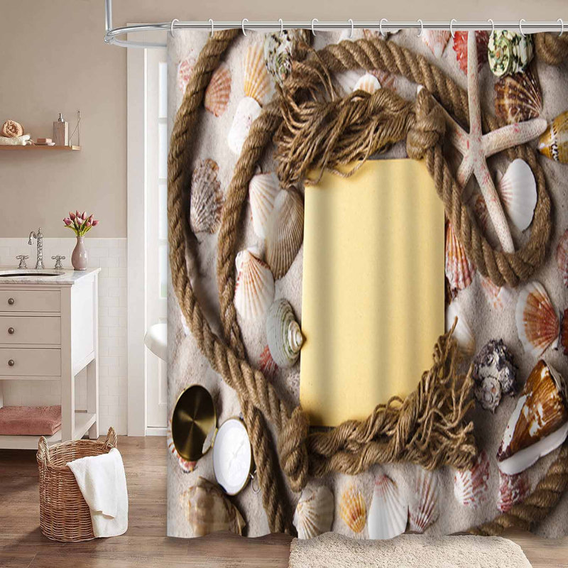 Rideau de douche à motif de coquillages à motif de plage avec motif de lettres, L 72 po x l 72 po