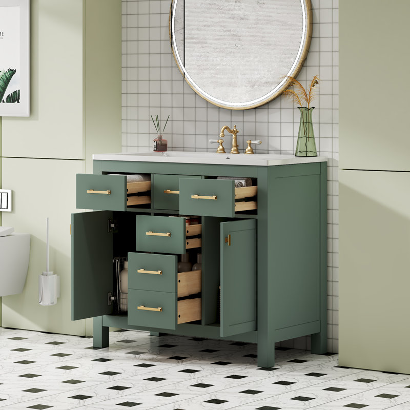 Marquinta 36 " W Free Standing Wall Mounted 1 Single Vanity Bathroom Vanity With Resin Top