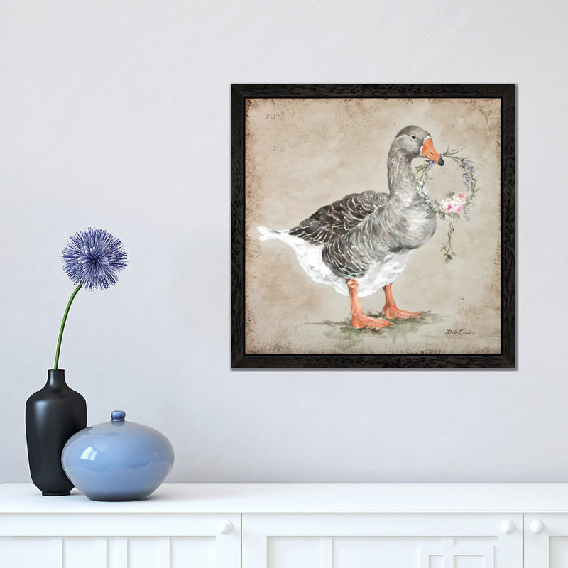 Goose With Wreath by Debi Coules - Floater Frame Painting on Canvas, 45.72 cm H x 45.72 cm W, Black