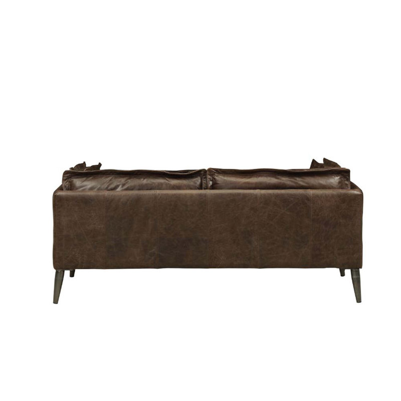 Distressed Chocolate Leather Loveseat with Down Fill Cushions