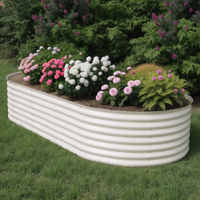 Lit surélevé de jardin ovale en acier, Beige, H 17,7 po x l 118 po x P 47,2 po