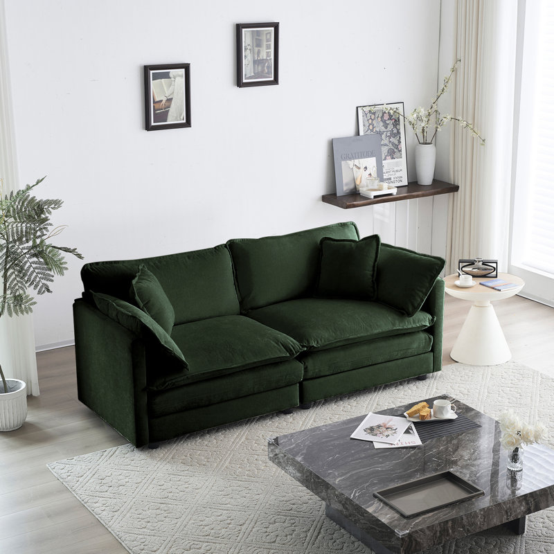 Salon en chenille 2, rembourré avec 4 coussins, structure en bois stable, tissu, assise confortable - soutien solide, rembourrage en éponge, siège relaxant