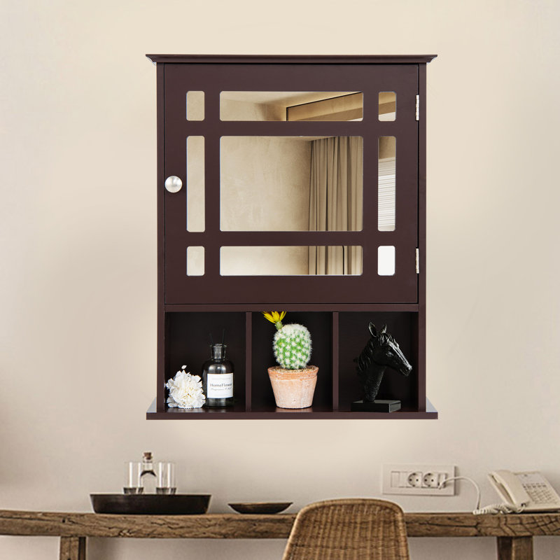 Beore Wall Mounted Mirrored Bathroom Cabinet, Brown