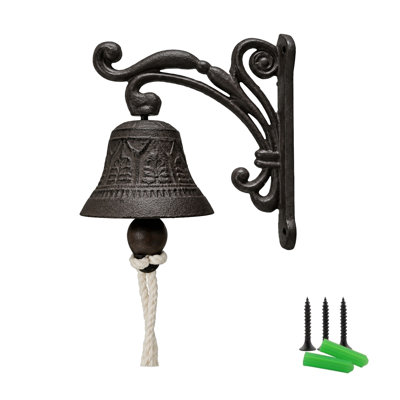 Vintage Rustic Cast Iron Wall Mount Dinner Bell with Rope, Hanging Door Bell for Farmhouse Porch Garden Home Decor