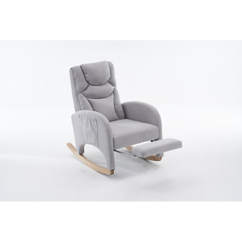 Chaise berçante en coton et lin avec repose-pieds réglable, Gris clair