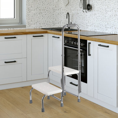 Step Stool with Handle, Adjustable Height Handrail 8.5-16.5 in, Non-Slip Platform, 450 LBS Capacity, Easy to Assemble, Foot Stool for Elderly, Adults, Suitable for Bedside, Kitchen, Car, Bathtub