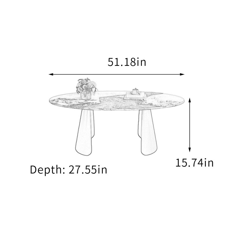 Table basse ovale en ardoise, H 15,74 po x L 51,18 po x l 27,55 po, Taupe / Blanc