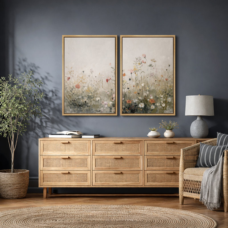 «Minimal Wildflower Meadow», art de chambre à coucher, impression sur toile encadrée, H 24 po x l 32 po