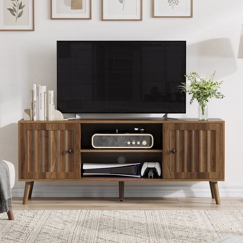 Meuble télé pour téléviseur de 65 po ou moins, centre de divertissement avec tablettes de rangement réglables